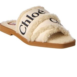 Chloé Woody canvas and Sherpa slide